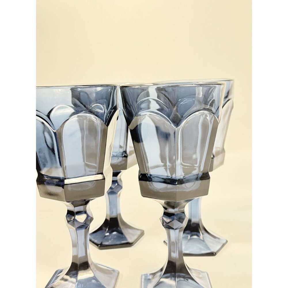 Water Glass Goblet Drinking Set 4 Stemmed Footed Vintage Fostoria Virginia Dark - Picture 12 of 14
